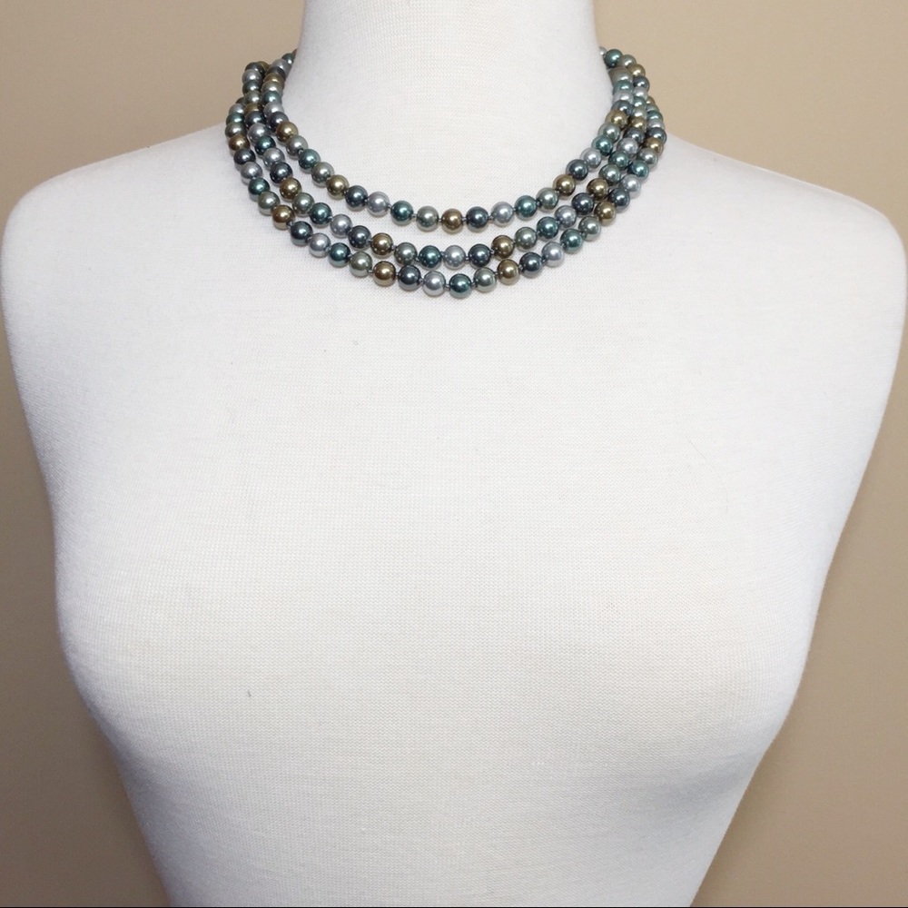 Super Long Grey Tones Glass Pearl Necklace - Picture 6 of 7
